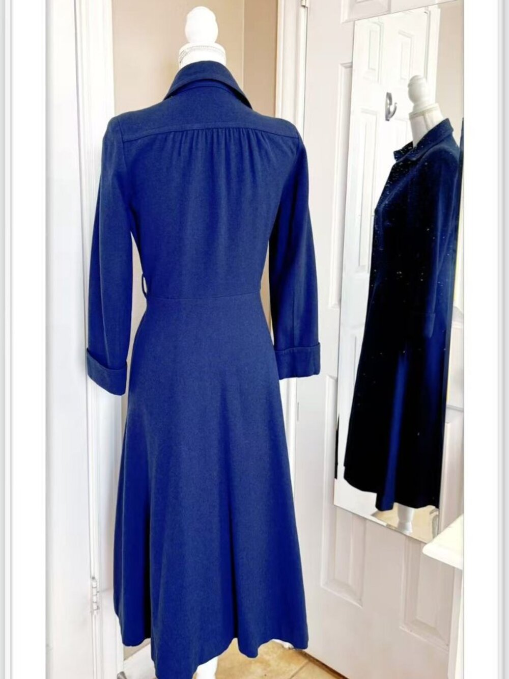 Blue wool princess coat with a flared skirt style size M
